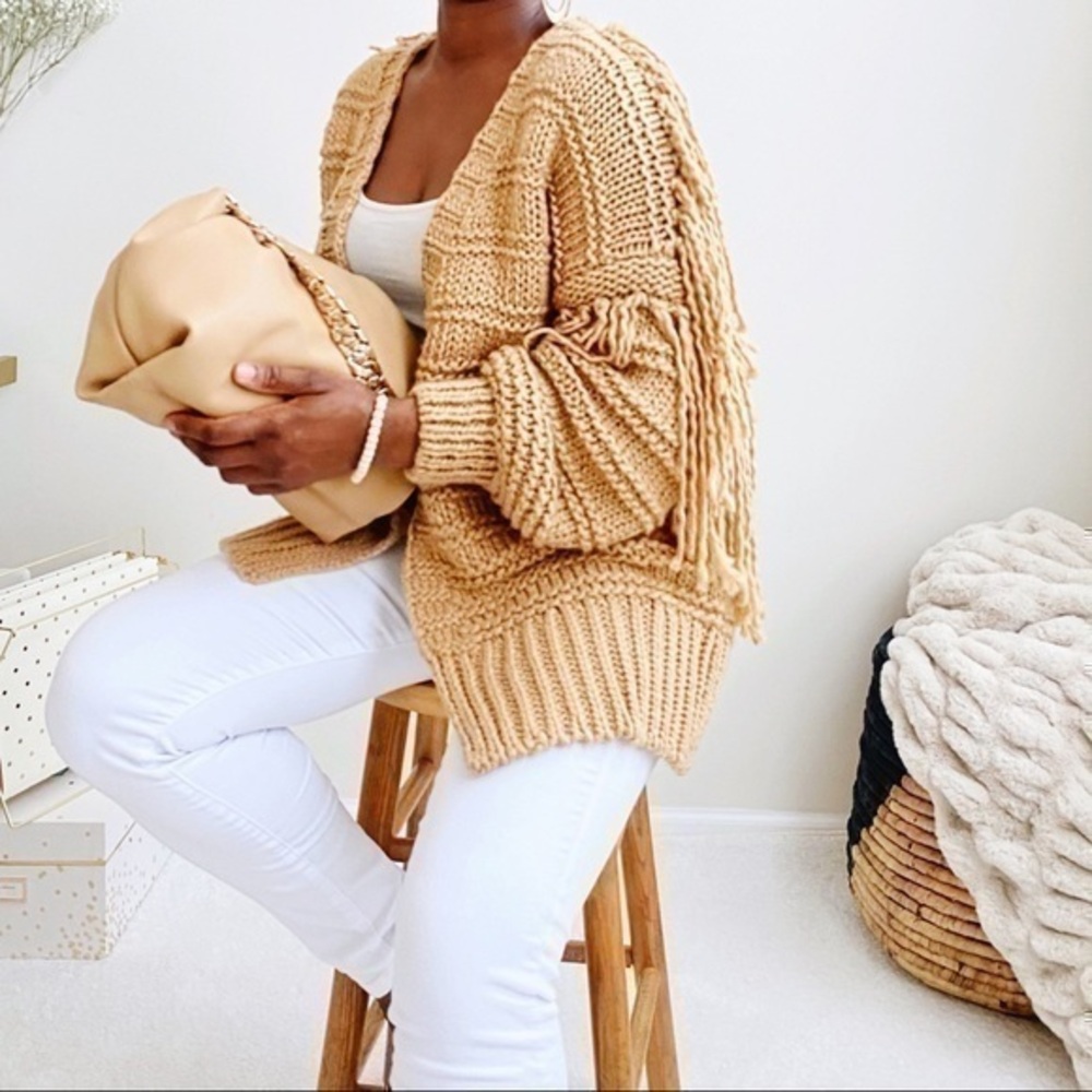 NWT forever 21 tan fringe cardigan